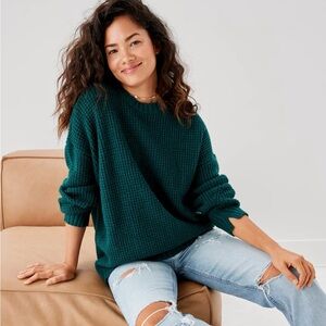 American Eagle AE Oversized Waffle Knit Sweater - Teal